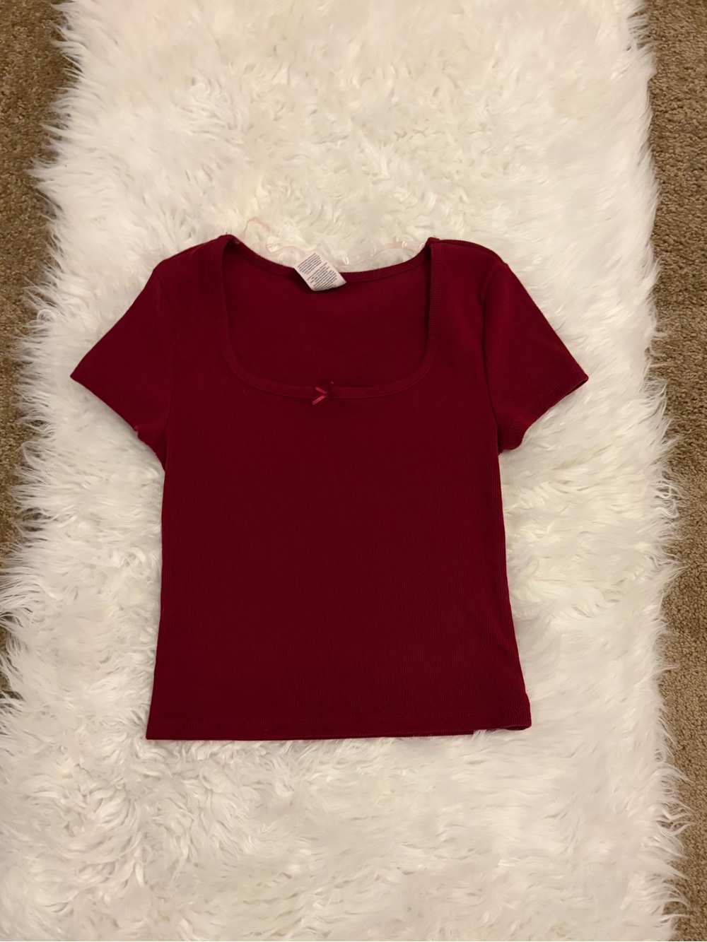 Maroon Ribbed Square Neck T-Shirt